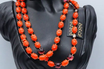 Zydo Italy 162.04ctw Coral and Tourmaline 18K Necklace