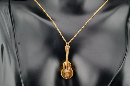 Solid 14K/18K Yellow Gold 18" Guitar Pendant Necklace
