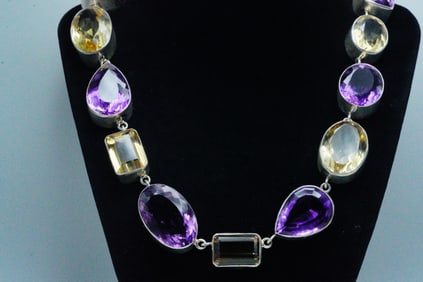 385.90ctw Amethyst and  Citrine Sterling Necklace