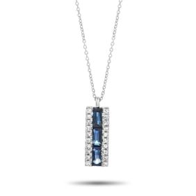 14K White Gold, Blue Sapphire, and Diamond Necklace