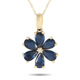 14K Yellow Gold and Blue Sapphire Flower Necklace