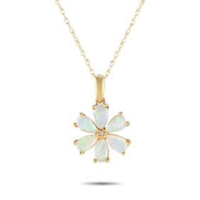 14K Yellow Gold and Opal 18" Flower Pendant Necklace