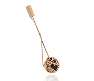 Medici Jewelry 14K Yellow Gold, Green Diamond and Pearl Brooch
