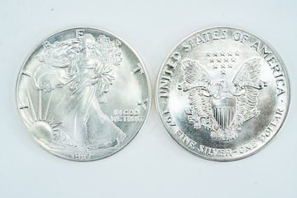 Lot of (2) 1987 American Silver Eagle 1 Oz Silver $1 Coins