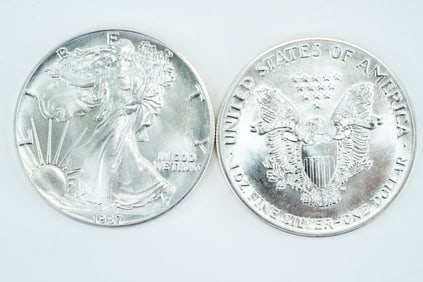 Lot of (2) 1987 American Silver Eagle 1 Oz Silver $1 Coins