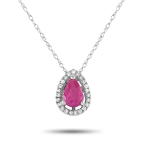 14K White Gold, Ruby and 0.07ctw Diamond Necklace