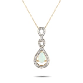 14K Yellow Gold, Opal and 0.08ctw Diamond Necklace