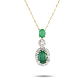 14K Yellow Gold, Emerald and Diamond 18" Necklace
