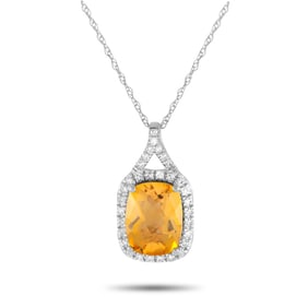 14K White Gold, Citrine and 0.13ctw Diamond Necklace