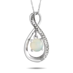14K White Gold, Opal and Diamond 18" Necklace