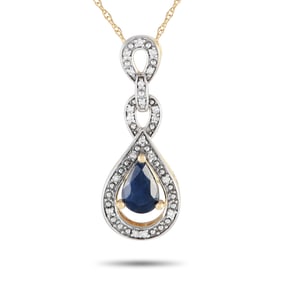 14K Yellow Gold, Blue Sapphire and Diamond Necklace