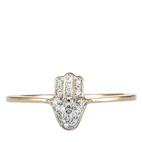 14K Yellow Gold and 0.07ctw Diamond Hamsa Ring