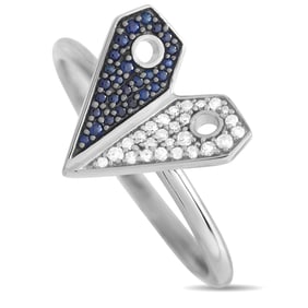 14K White Gold, Diamond and Sapphire Heart Ring