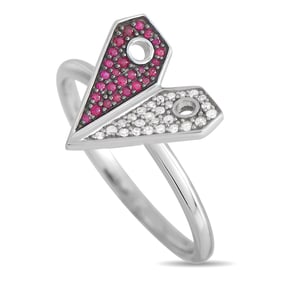 14K White Gold, Diamond and Ruby Heart Ring