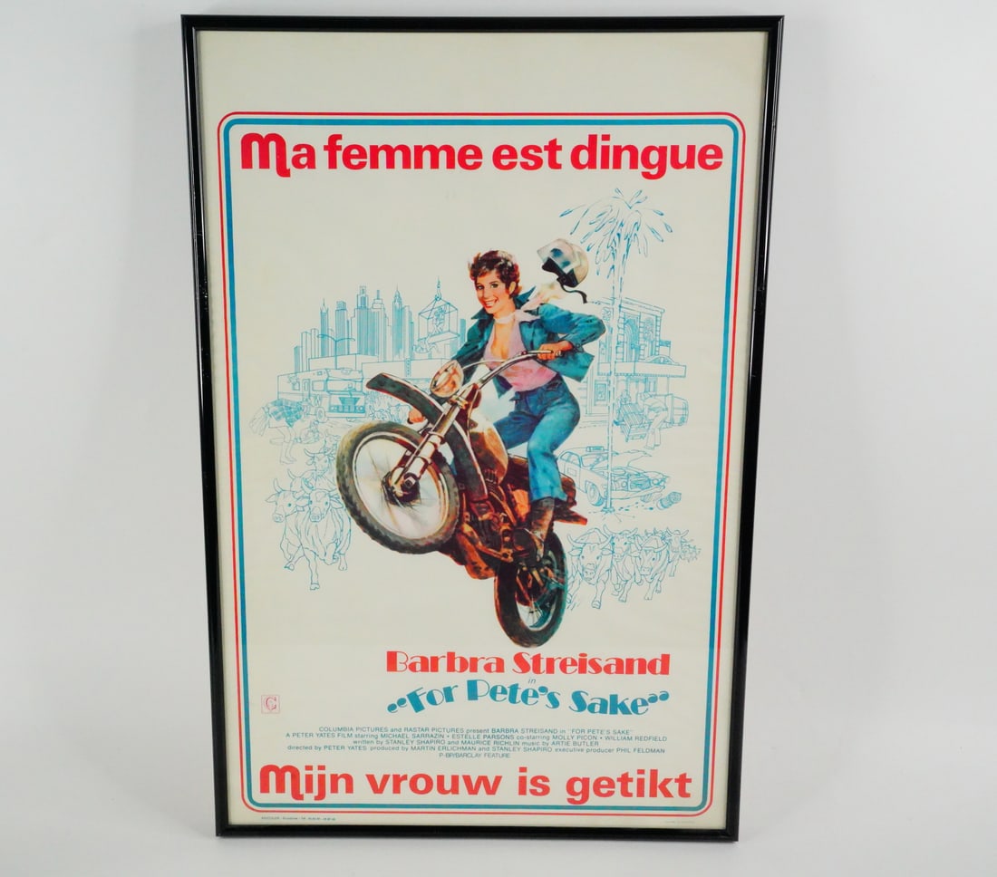 For Pete's Sake (Barbra Streisand) Belgian Movie Poster: For Pete's Sake (Columbia Pictures, 1974) Starring Barbra Streisand Rare Belgian Movie Poster From the Lou Papalas Collection (Framed) - The For Pete's Sake (1974) Rare Belgian Movie Poster, featuring