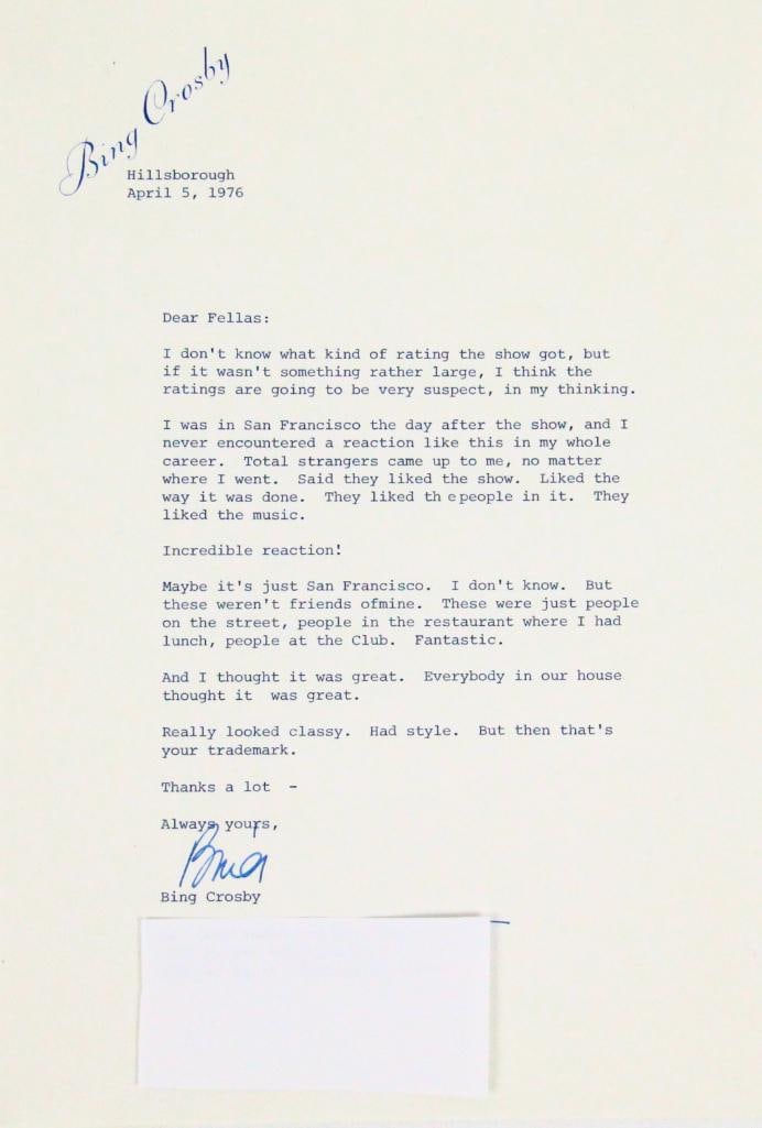 Bing Crosby Signed Letter To Emmy-Winning Producer (1 of 2)