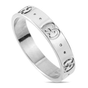 Gucci Solid 18K White Gold GG Band Ring