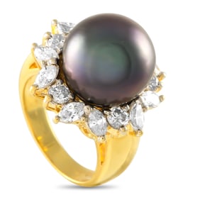 1.75ctw Diamond, 13mm Tahitian Pearl and 18K Ring