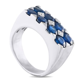 3.00ctw Blue Sapphire and 18K Ring W/Diamond Accents