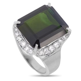 12.75ct Tourmaline, 0.55ctw Diamond and Platinum Ring