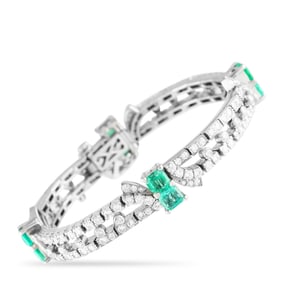 5.10ctw Diamond, 4.90ctw Emerald and Platinum Bracelet