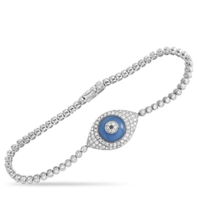 1.90ctw Diamond and 18K 7" Evil Eye Bracelet