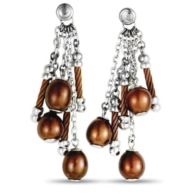 Charriol Pearl, Stainless Steel, Brown PVD Earrings