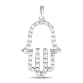 14K White Gold and 0.30ctw Diamond 1" Hamsa Pendant