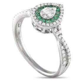 14K, 0.40ctw Diamond and 0.25ctw Emerald Ring
