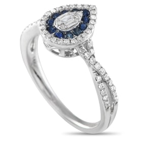 14K, 0.40ctw Diamond and 0.25ctw Blue Sapphire Ring