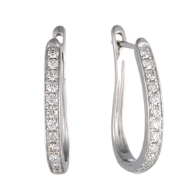 14K White Gold and 0.50ctw Diamond 1" Hoop Earrings