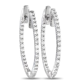 14K White Gold and 0.55ctw Diamond Hoop Earrings