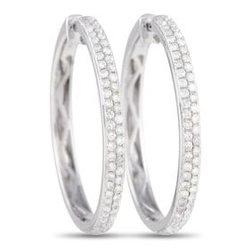 1.00ctw Diamond and 14K White Gold Hoop Earrings