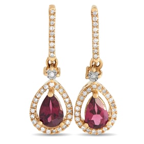 14K Yellow Gold, Garnet and 0.20ctw Diamond Earrings