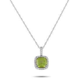 14K White Gold, Peridot and 0.10ctw Diamond Necklace
