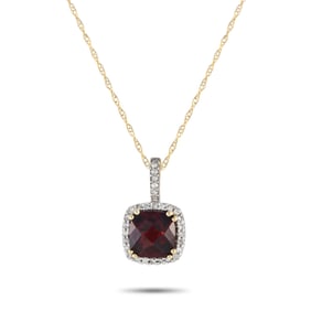 14K Yellow Gold, Garnet and 0.10ctw Diamond Necklace