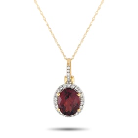 14K Yellow Gold, Garnet and 0.13ctw Diamond Necklace