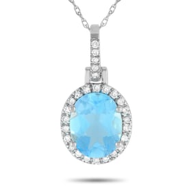 14K White Gold, Blue Topaz and Diamond Necklace
