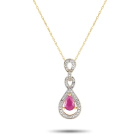 14K Yellow Gold, Ruby and 0.08ctw Diamond Necklace