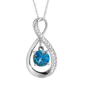 14K White Gold, Blue Topaz and Diamond 18" Necklace