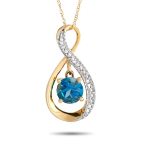 14K Yellow Gold, Blue Topaz and Diamond 18" Necklace