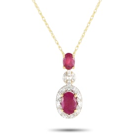 14K Yellow Gold, Ruby and 0.10ctw Diamond Necklace