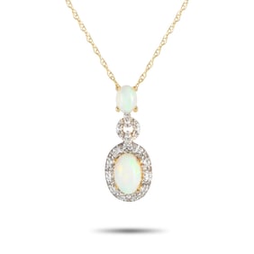 14K Yellow Gold, Opal and 0.10ctw Diamond Necklace