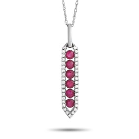 14K White Gold, Ruby and 0.15ctw Diamond Necklace