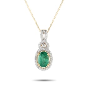 14K Yellow Gold, Emerald and Diamond 18" Necklace