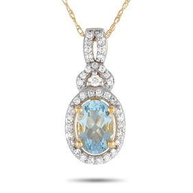 14K Yellow Gold, Aquamarine and Diamond Necklace