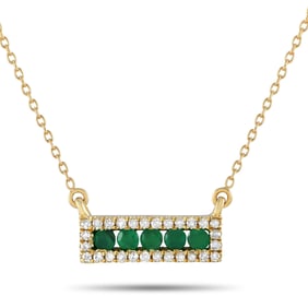 14K Yellow Gold, Emerald and Diamond 18" Necklace