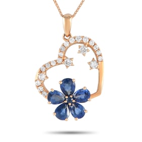14K, 0.20ctw Diamond and Blue Sapphire Necklace