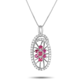 14K White Gold, 0.20ctw Diamond and Ruby Necklace