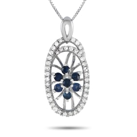 14K, 0.20ctw Diamond and Blue Sapphire 18" Necklace